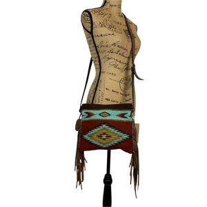 MZ Fair Trade Wool Colornation Fringe Crossbody Bag Purse